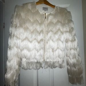GUESS RUNWAY ivory fringe jacket